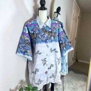 Separate Issue - Vintage 90s Floral Tiger Print Button Up Shirt